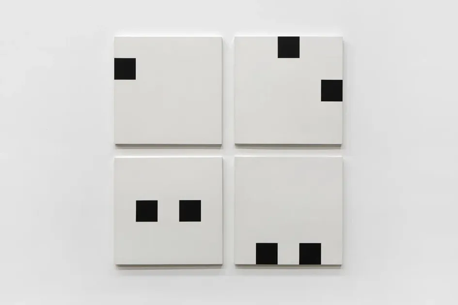 François Morellet, François Morellet, 4 répartitions aléatoires de 2 carrés suivant les chiffres 31-41-59-26-53-58-97-93, 1958, FM371 | Artworks | Mennour