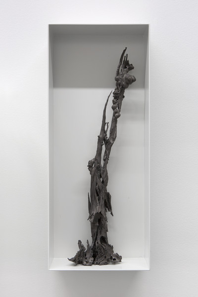 Bronze calciné, caisson en acier peint en blanc / Charred Bronze, White Painted Steel Box
48 x 20 x 8 cm (18,9 x 7,87 x 3,15 in.)
Piece unique / Unique piece - © Mennour